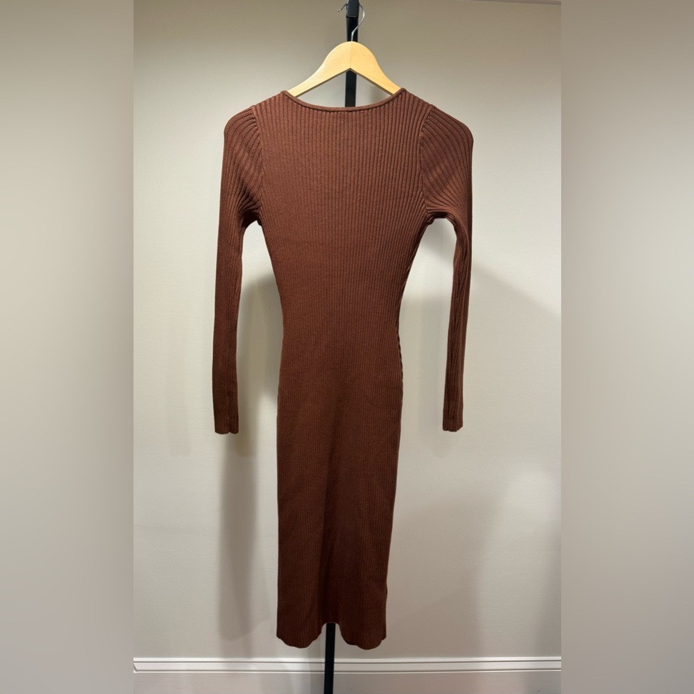 Abercrombie & Fitch Chocolate Brown Ribbed Midi Dress Small O Ring Slit - Picture 8 of 9
